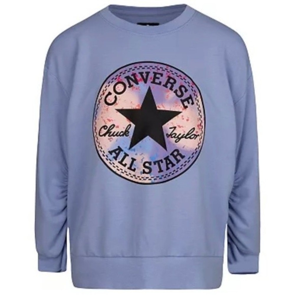 Converse Chuck Taylor Patch Ruched Graphic Sweatshirt Girls Small Blue Graphic
